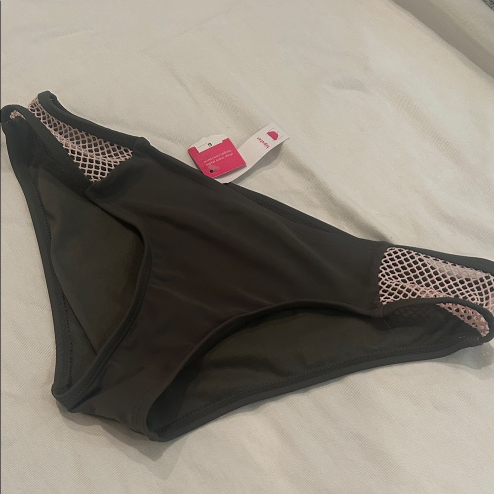 Olive Green Bikini Bottom with Pink Mesh sides sz Small new